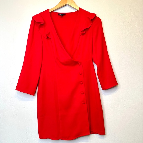 Topshop | Retro Mod Design Ruffle Details V-Neck Holiday Mini Blazer Dress - Picture 4 of 15